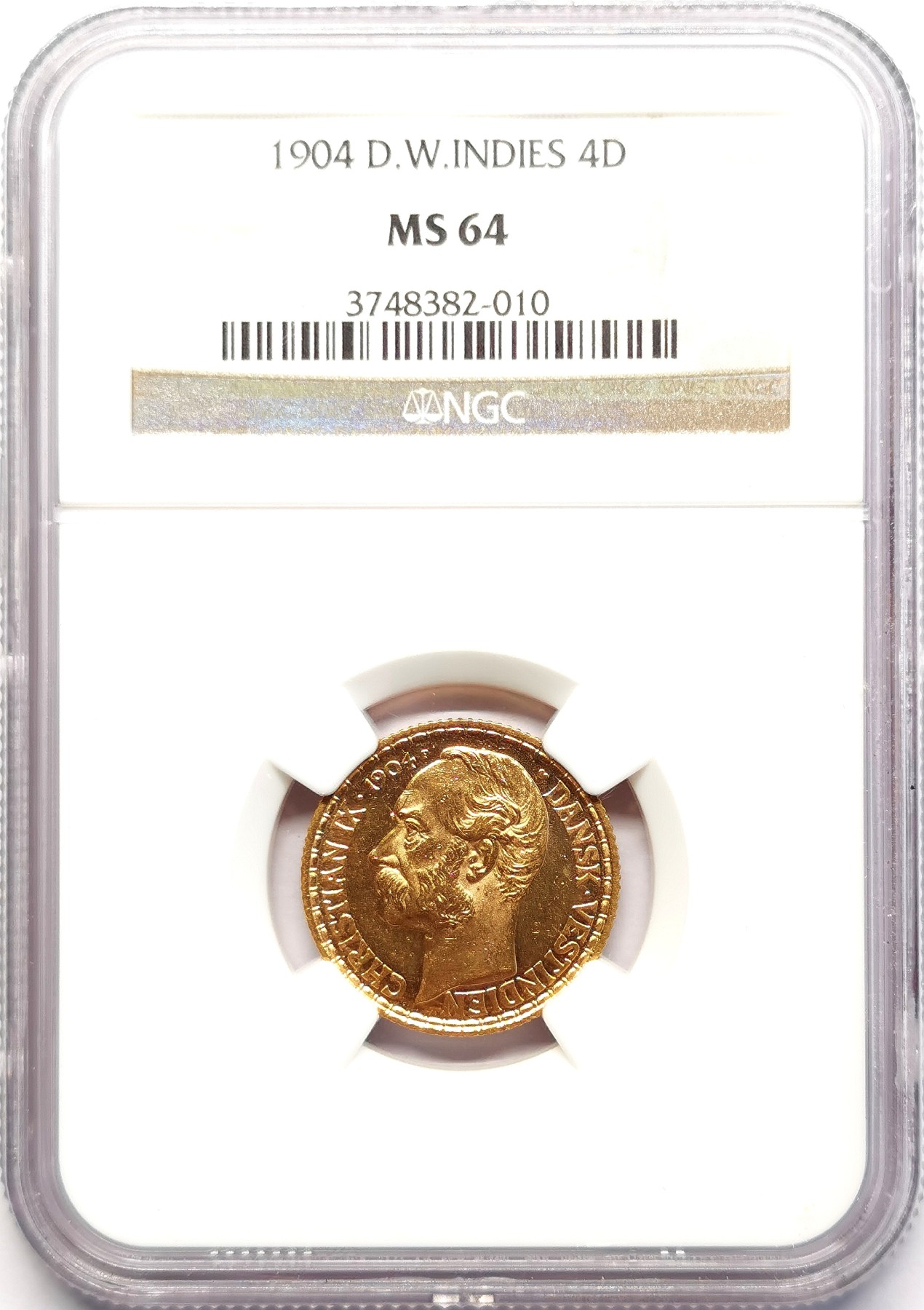 凡希社世界钱币微拍第二百五十一期 荐！1904丹属西印度4Daler/20Fr金币NGC-MS64稀有品种收藏级品质！