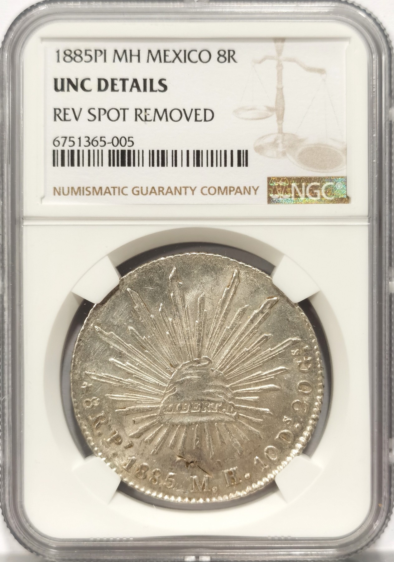 博洋堂世界钱币拍卖第048期（全场包邮） NGC UNCD 墨西哥花边鹰洋PI 1885 8里亚尔 pi小厂 银光闪闪 低评