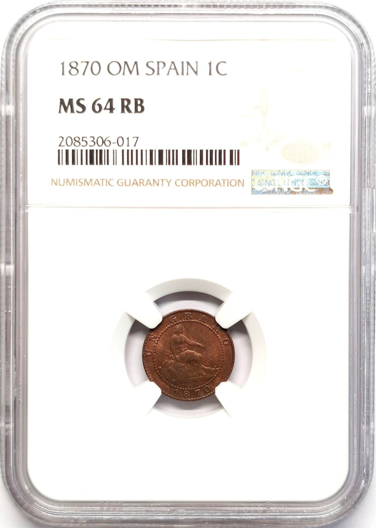 凡希社世界钱币微拍第二百五十一期 1870西班牙拿花1分铜币NGC-MS64