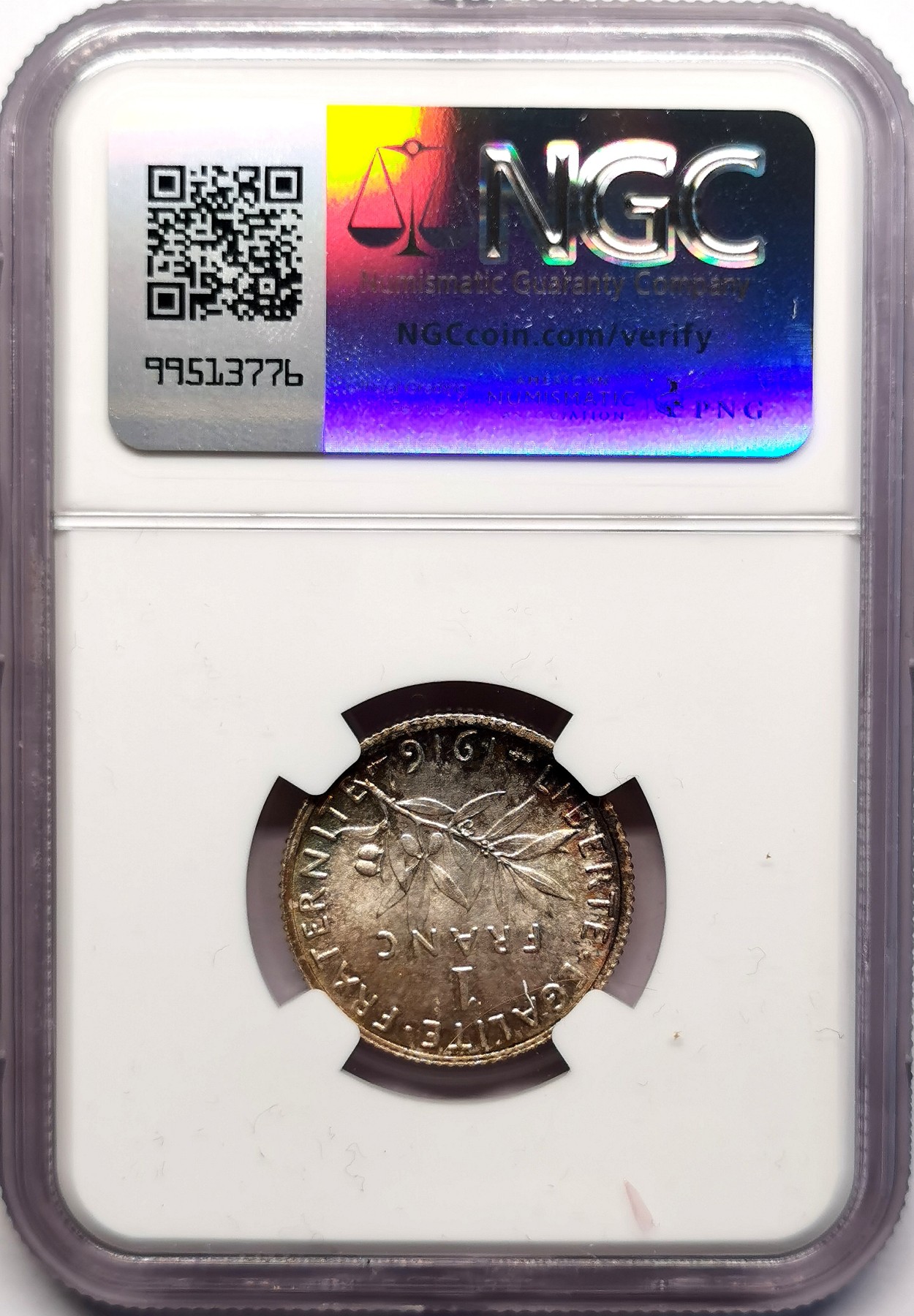 凡希社世界钱币微拍第二百五十一期 1916法国播种银法郎NGC-UNCD