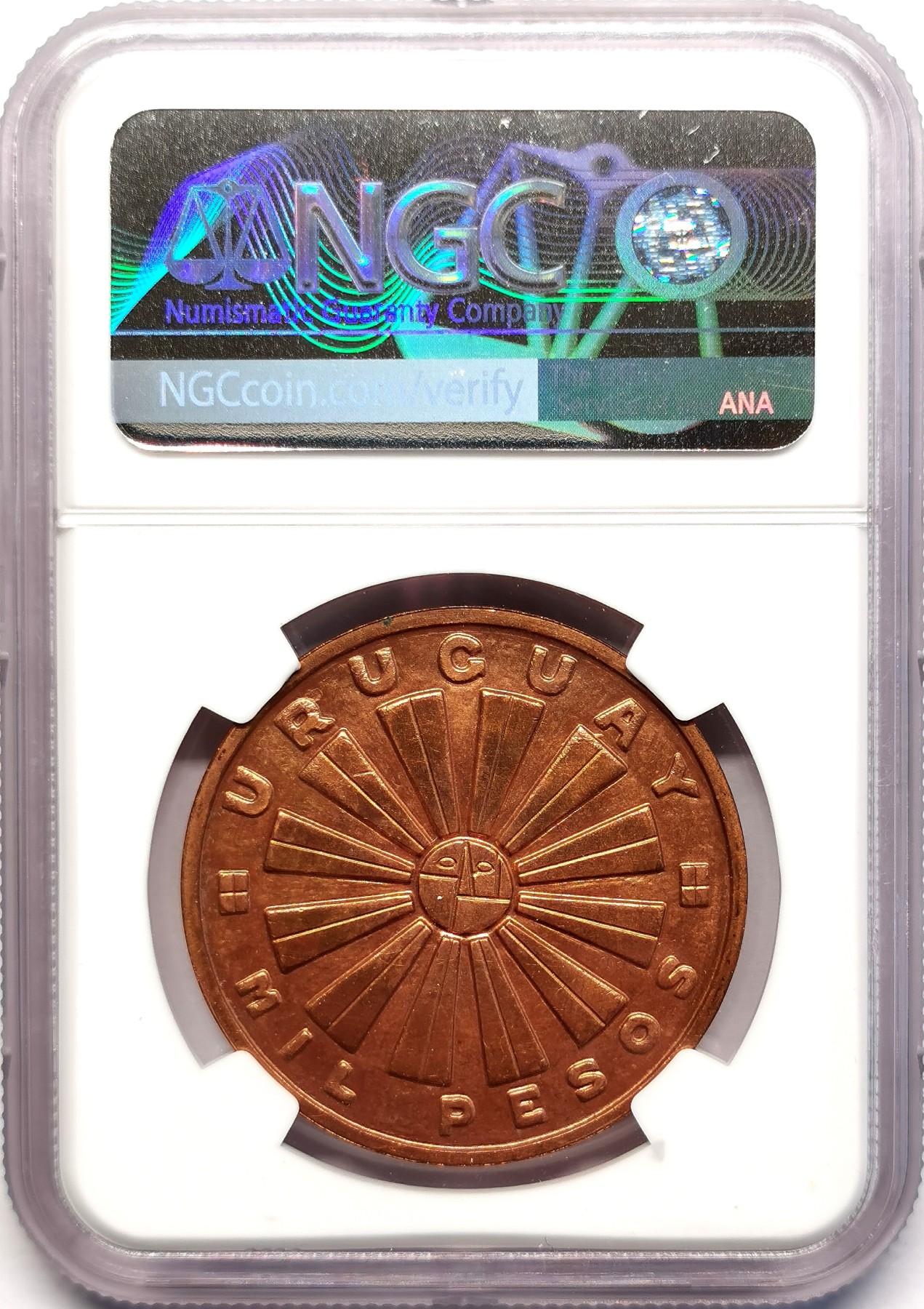 凡希社世界钱币微拍第二百五十一期 1969乌拉圭FAO1000比索大铜NGC-MS65