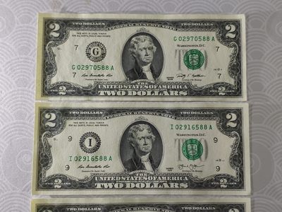 4张~美国2美元88双尾无4无47无457靓号美品