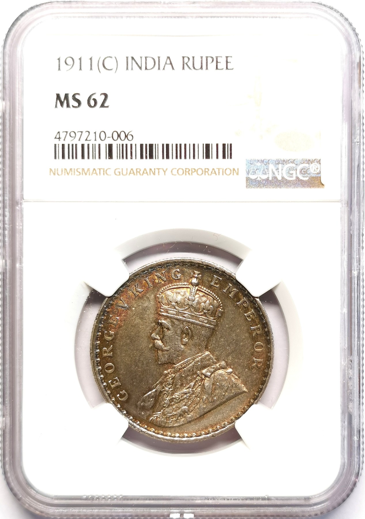 凡希社世界钱币微拍第二百五十一期 1911C英属印度乔五猪卢比NGC-MS62少见！