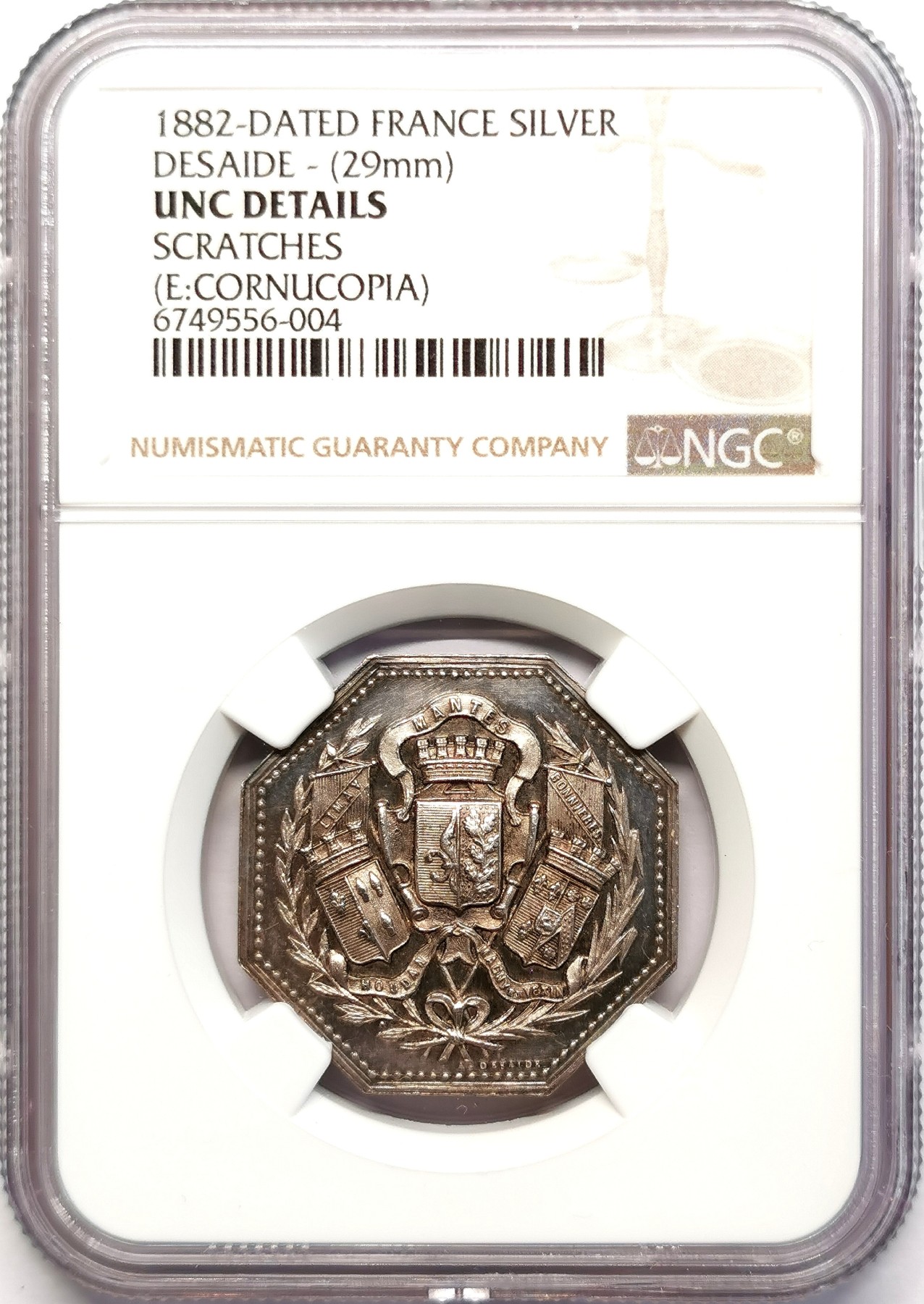 凡希社世界钱币微拍第二百五十一期 1882法国发展协会八角银章NGC-UNCD