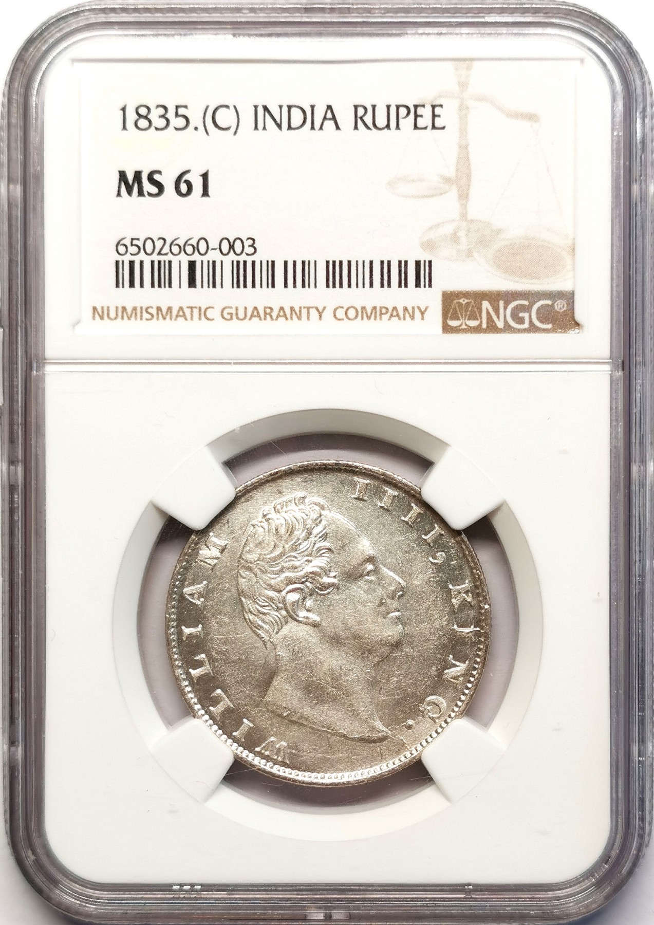 凡希社世界钱币微拍第二百五十一期 1835东印度公司威四卢比NGC-MS61制式卢比开山之作！