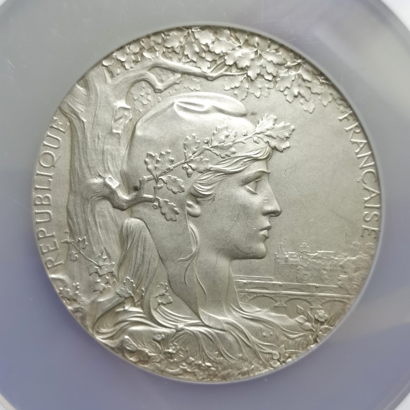 博洋堂世界钱币拍卖第048期（全场包邮） NGC MS64 唯一记录 法国1900年巴黎世博会大银章，直径：63mm，重量：约110克，侧铭：丰饶角+ARGENT，银质版极罕见