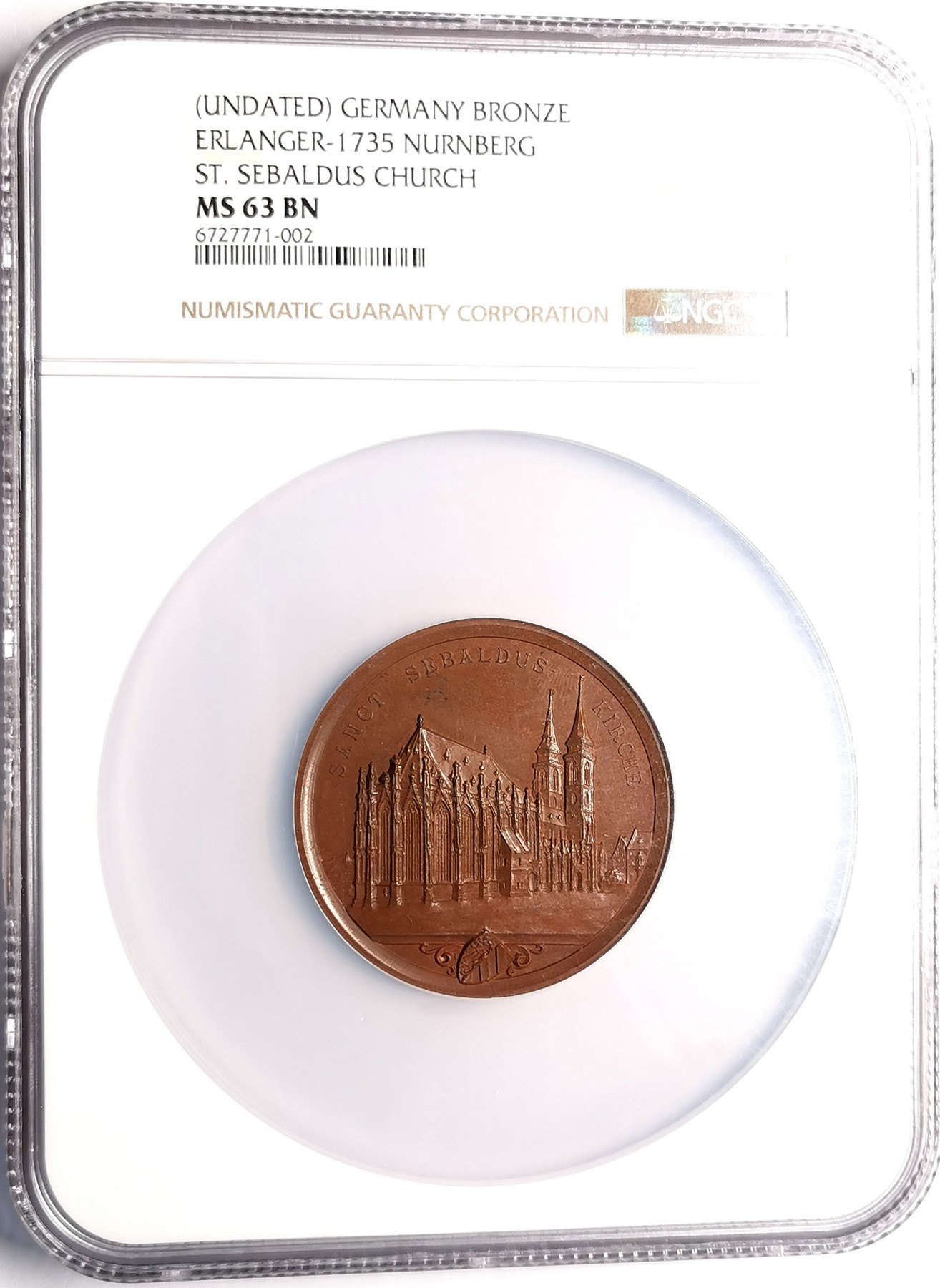 凡希社世界钱币微拍第二百五十一期 十八世纪德国圣塞巴度堂纪念铜章NGC-MS63