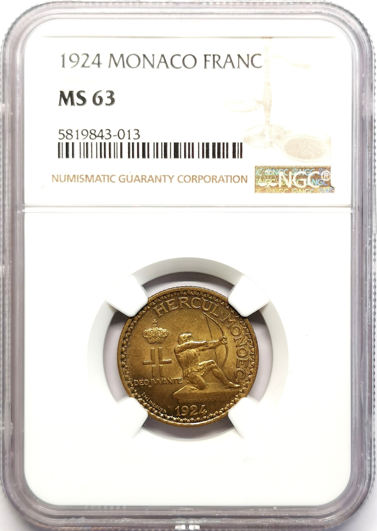 凡希社世界钱币微拍第二百五十一期 1924摩纳哥法郎铜币NGC-MS63