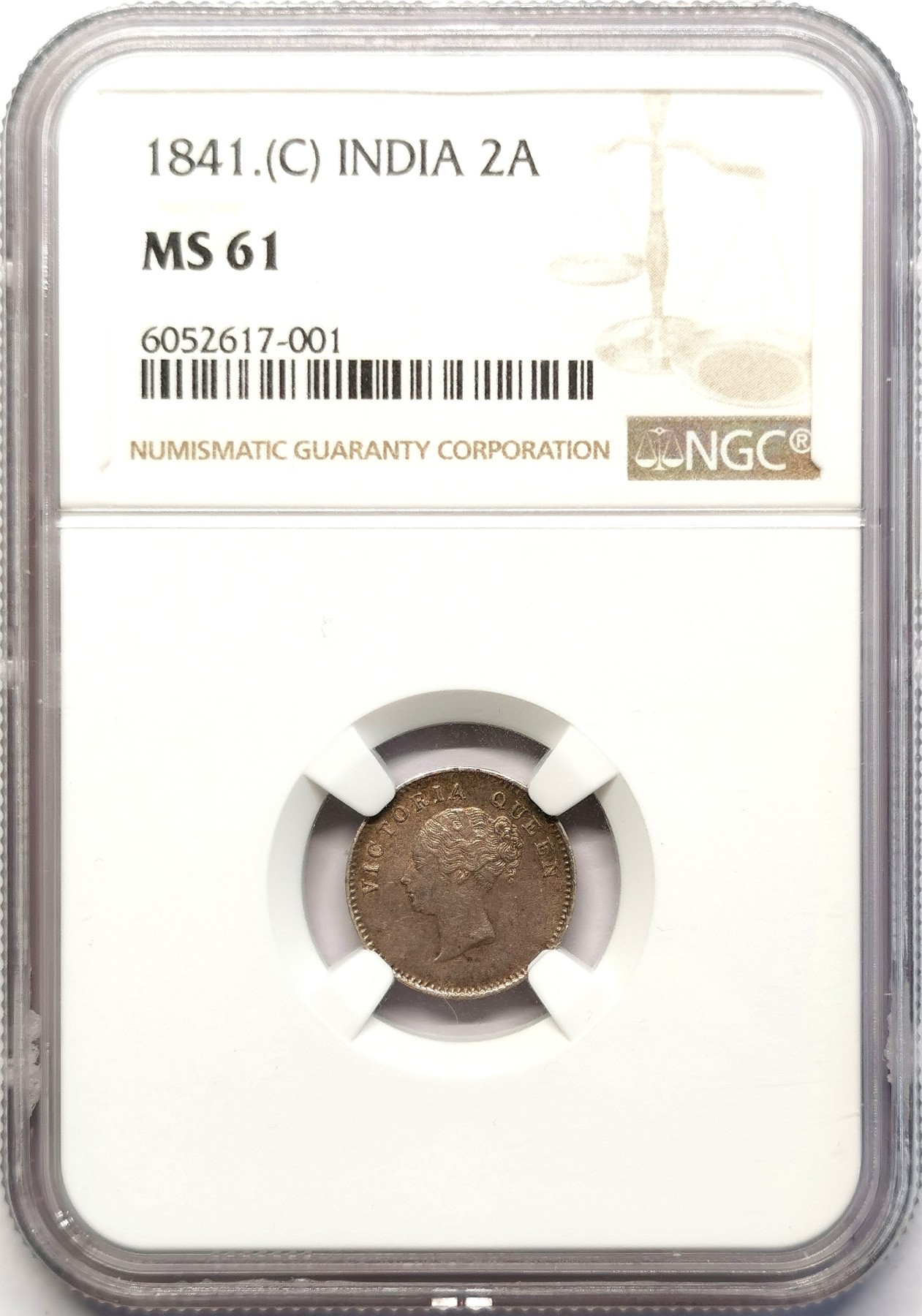 凡希社世界钱币微拍第二百五十一期 1841C英属印度小维2ANNA银币NGC-MS61原味深色包浆！