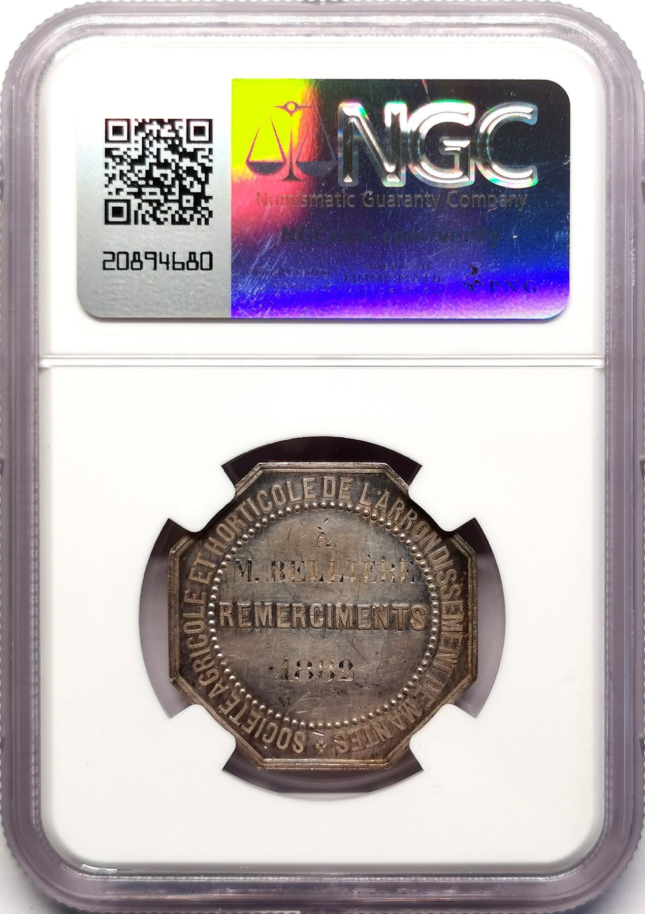 凡希社世界钱币微拍第二百五十一期 1882法国发展协会八角银章NGC-UNCD