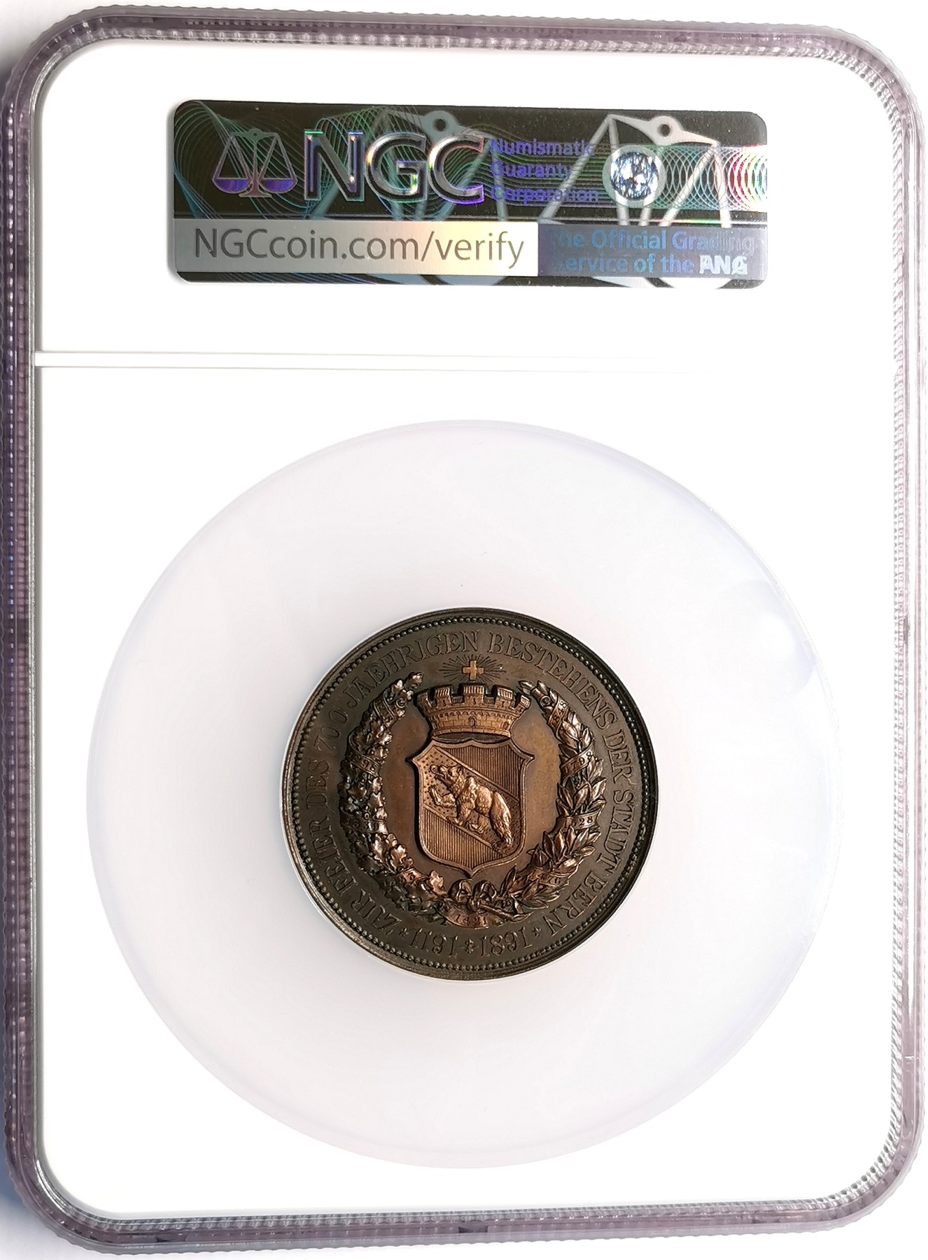 凡希社世界钱币微拍第二百五十一期 1891瑞士伯尔尼建城700年纪念铜章NGC-MS62