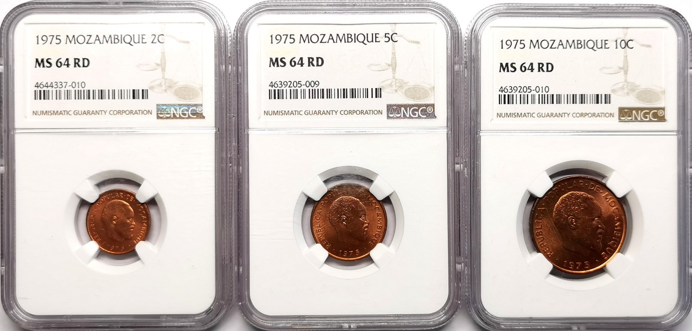 凡希社世界钱币微拍第二百五十一期 1975莫桑比克2/5/10分铜币三枚一组NGC-MS64