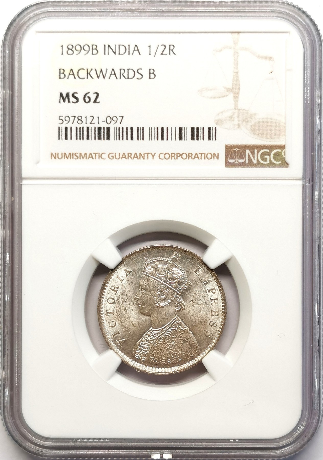 凡希社世界钱币微拍第二百五十一期 1899B英属印度小维1/2卢比NGC-MS62