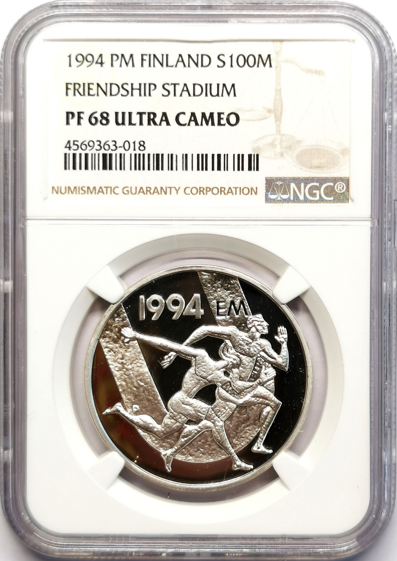 凡希社世界钱币微拍第二百五十一期 1994芬兰友谊体育馆纪念100马克银币NGC-PF68UC
