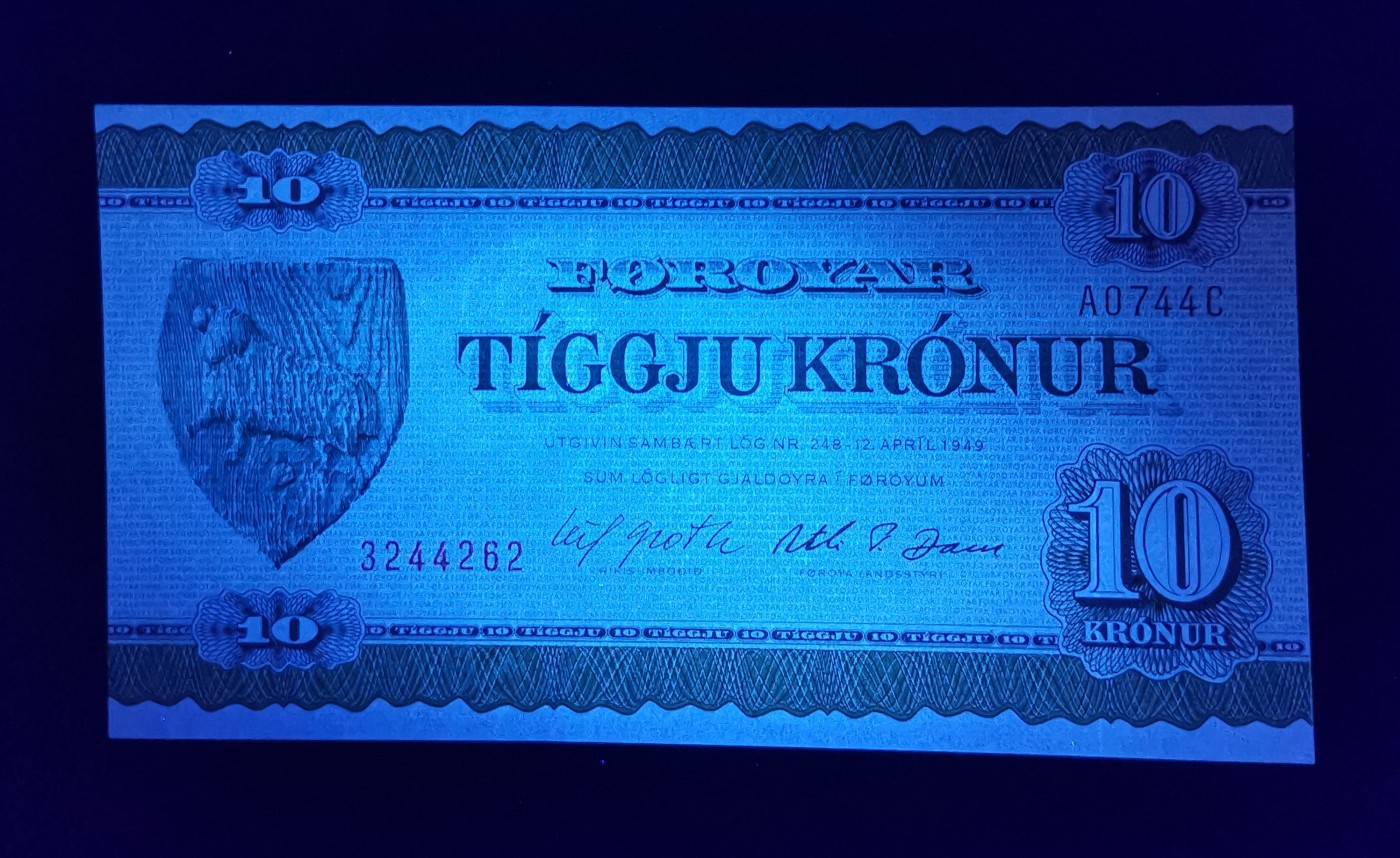 《张总收藏》122期-大美外币 法罗群岛1974年A0冠10克朗UNC A0744C 代表74年 少见品种 有质感 背面水墨画 Pick#18a