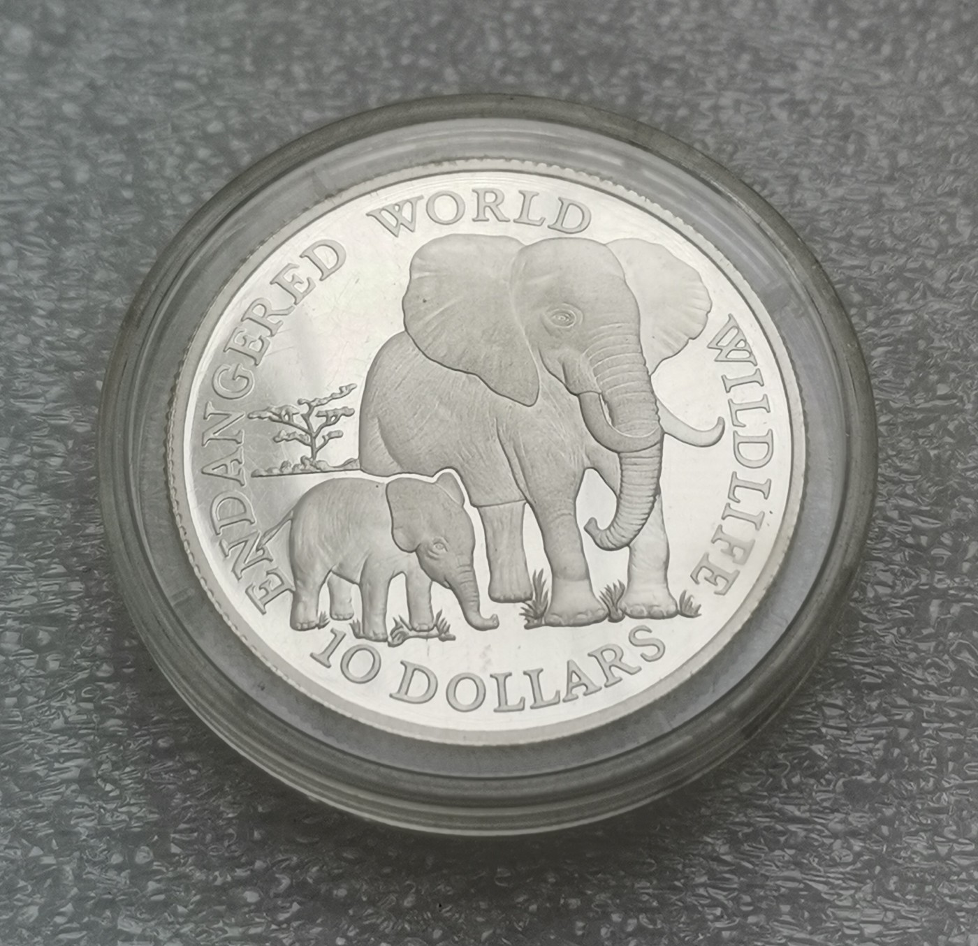 瓶子🏺第114期拍卖会  利比里亚1990年稀少10元野生动物非洲象精制纪念银币