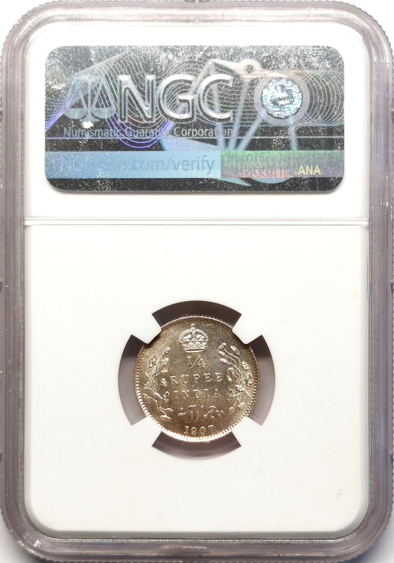 凡希社世界钱币微拍第二百五十一期 1907英属印度爱七1/4卢比银币NGC-MS64