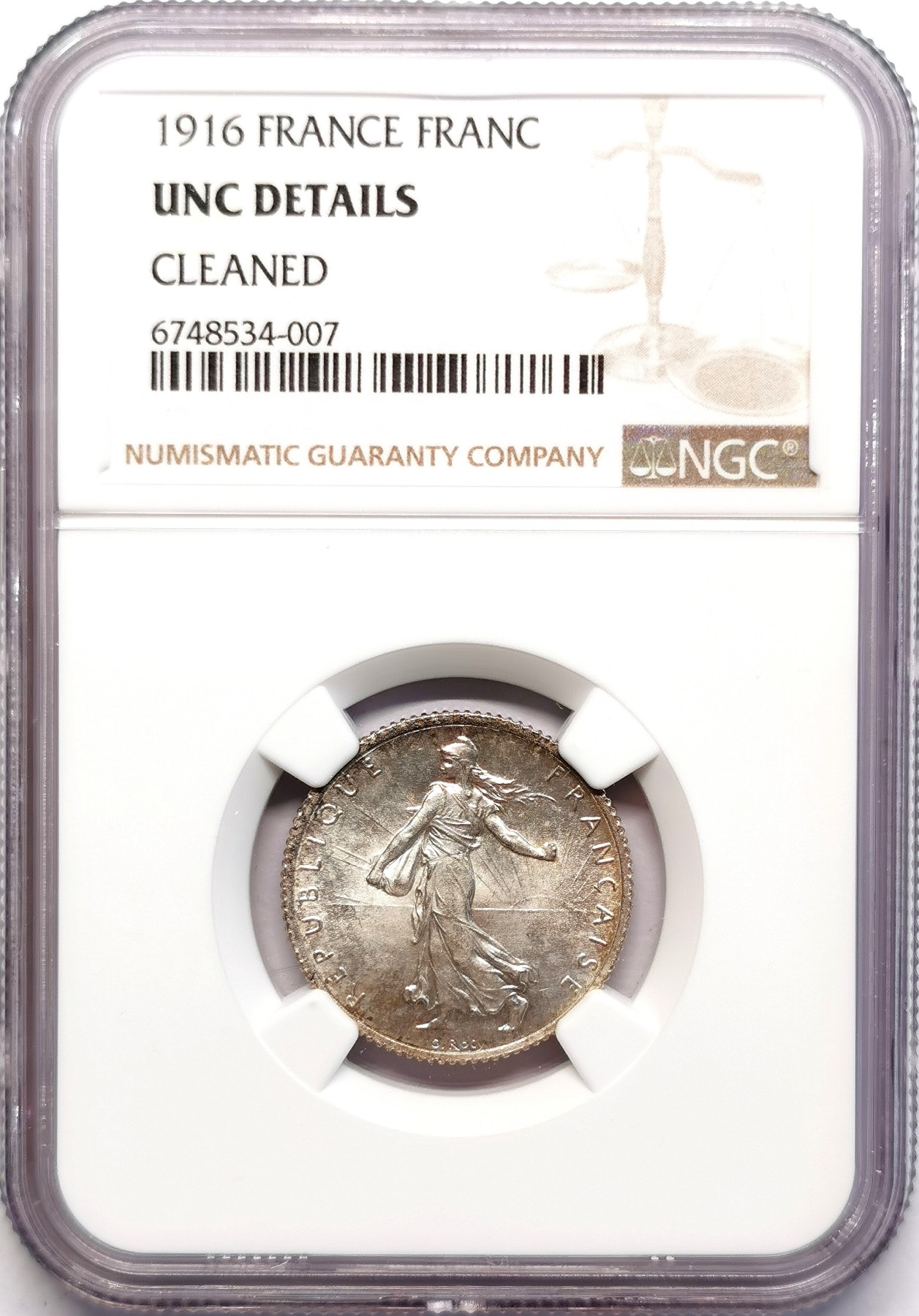 凡希社世界钱币微拍第二百五十一期 1916法国播种银法郎NGC-UNCD