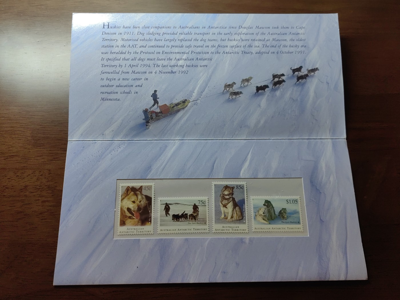 外国邮和小本票精品专场（秒杀和拍卖）第①⑥场 澳属南极1994年 极地雪橇犬一套 （全新邮票无邮戳，小本票非邮折）