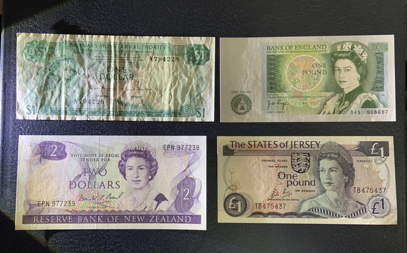 收藏联盟Quantum Auction 第298期拍卖  英国和英属，新西兰纸币7张 品相如图 英国1镑为UNC 新西兰和泽西岛为UNC-