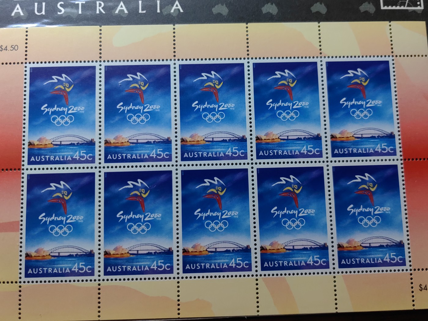 外国邮和小本票精品专场（秒杀和拍卖）第①⑥场 澳大利亚2000年奥运会 主办国官方邮票 10连体 （全新未开封，新票无邮戳）