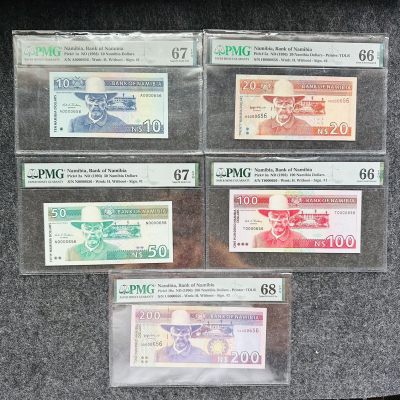 纳米比亚1993-1996年10-20-50-100-200元纸钞 全同号656 PMG66-68 - 纳米比亚1993-1996年10-20-50-100-200元纸钞 全同号656 PMG66-68