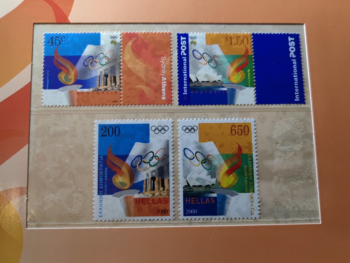 外国邮和小本票精品专场（秒杀和拍卖）第①⑥场 澳大利亚2000年奥运会悉尼 雅典会旗交接仪式一套（全新邮票无邮戳，小本票非邮折）