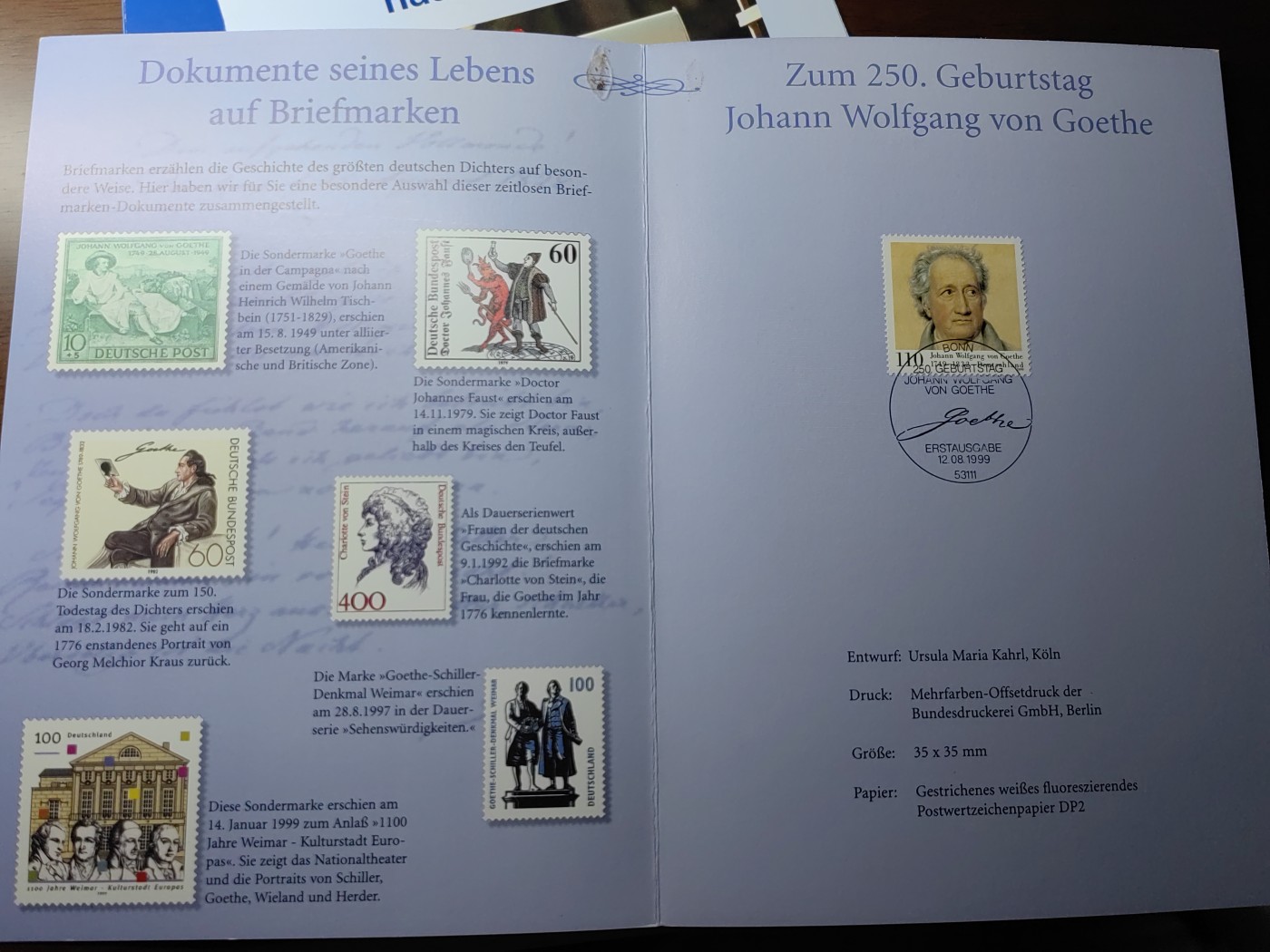 外国邮和小本票精品专场（秒杀和拍卖）第①⑥场  诗人歌德诞辰250周年&农村住宅邮箱&儿童千禧年世纪之星（邮折3件）