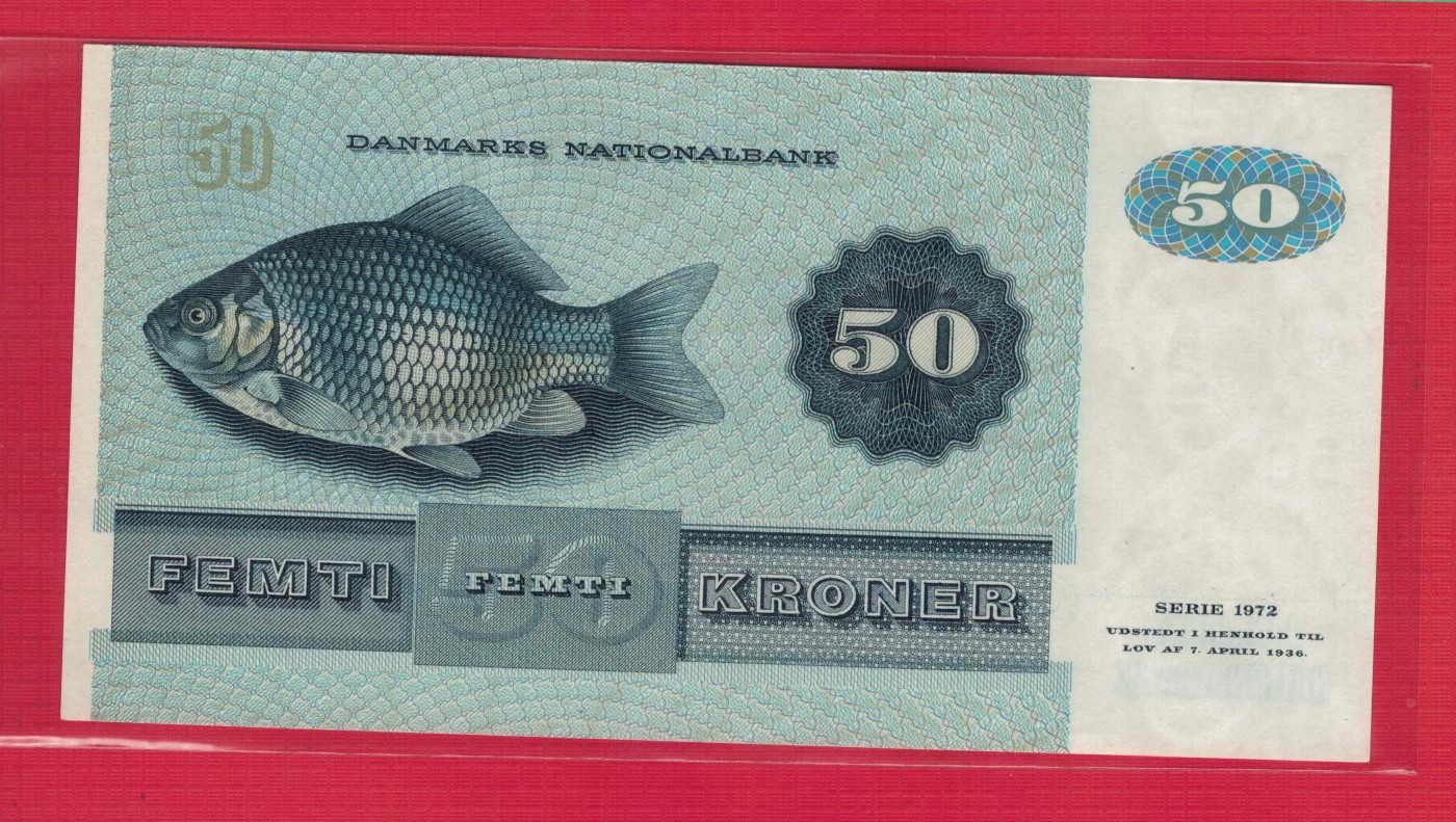 丹麦1972年版(1984年)50克朗 狮子头 无47 注意签名 欧洲纸币 实物图 UNC