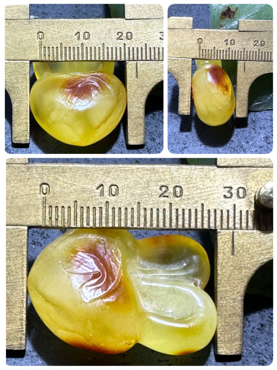 精美天然乌克兰蜜蜡原皮原石雕刻心形兔吊坠一个，