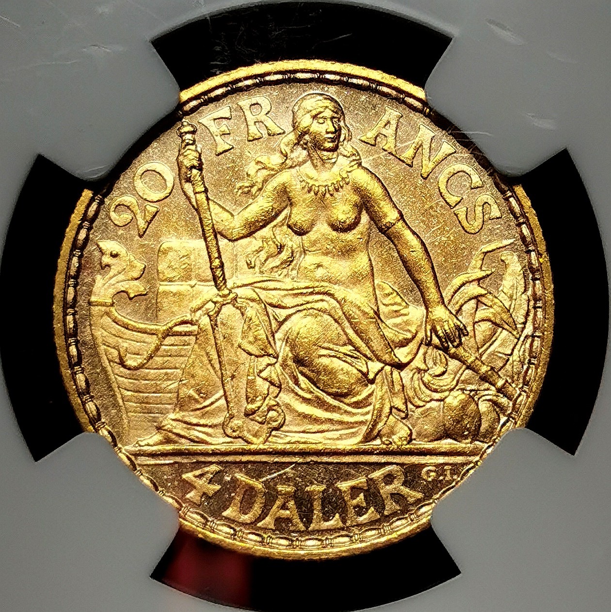 凡希社世界钱币微拍第二百五十一期 荐！1904丹属西印度4Daler/20Fr金币NGC-MS64稀有品种收藏级品质！