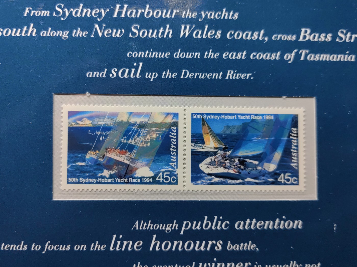 外国邮和小本票精品专场（秒杀和拍卖）第①⑥场 澳大利亚1994年悉尼-霍巴特帆船赛1套 （全新邮票无邮戳，小本票非邮折）