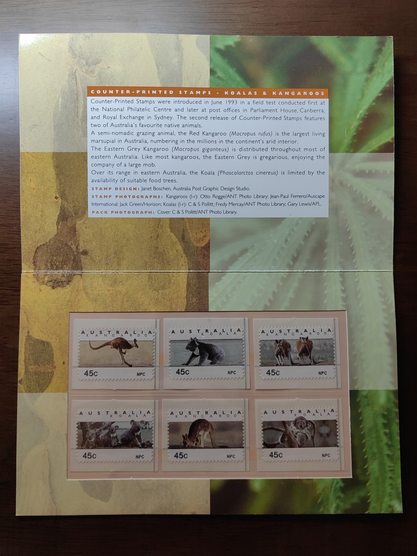 外国邮和小本票精品专场（秒杀和拍卖）第①⑥场 澳大利亚1993 本地动物 不干胶票一套（全新邮票无邮戳，小本票非邮折）