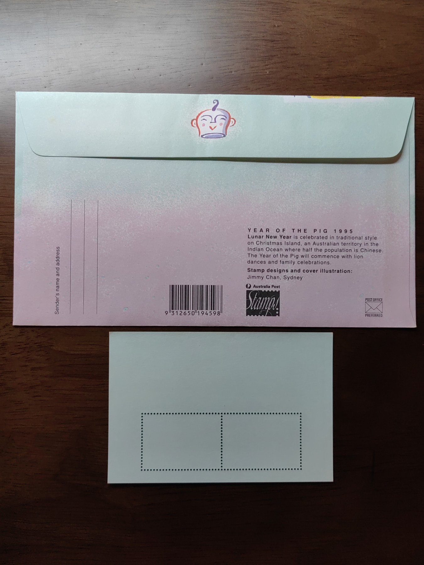 外国邮和小本票精品专场（秒杀和拍卖）第①⑥场 澳大利亚圣诞岛1995年猪年生肖小全张 &纪念邮封 