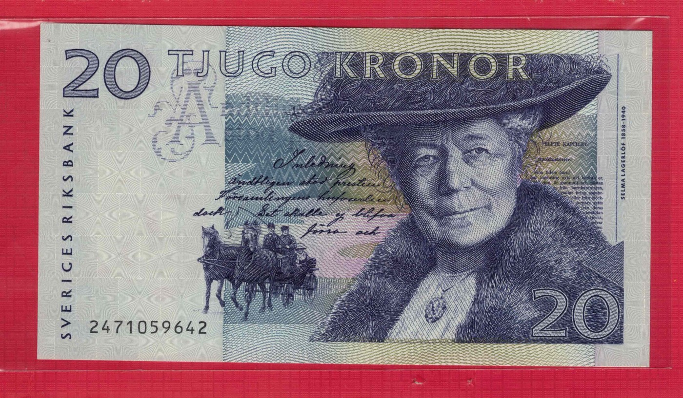 瑞典1992年20克朗 号码开头数字为2 P-61 欧洲纸币 实物图 UNC