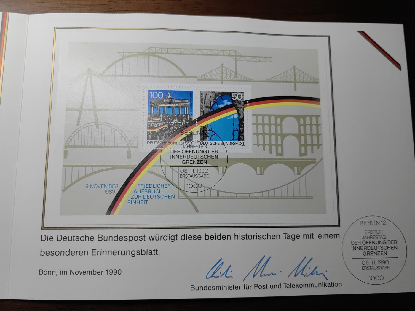 外国邮和小本票精品专场（秒杀和拍卖）第①⑥场 联邦德国 1990年 国境开放·拆出柏林墙 2全（邮折）