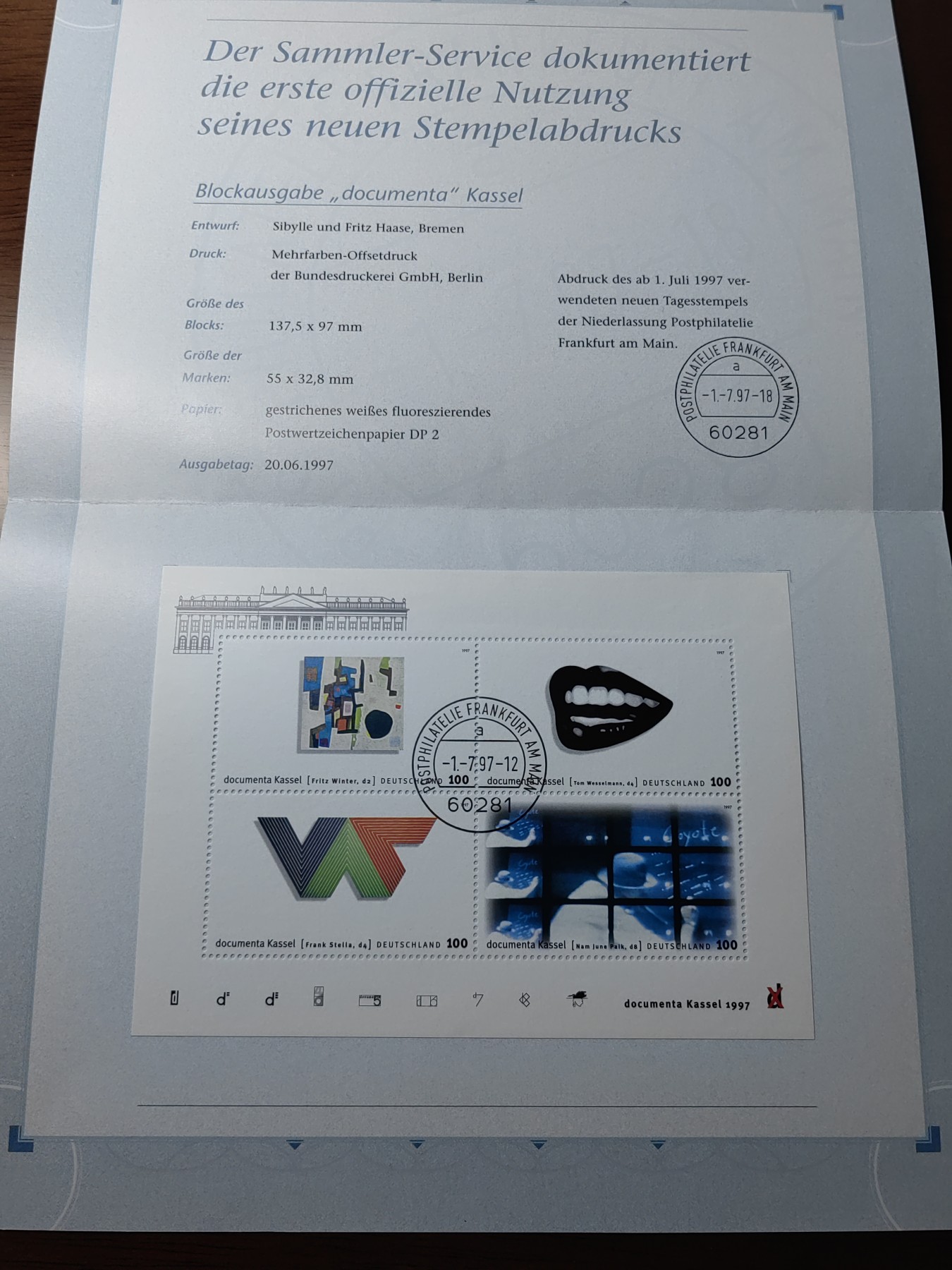 外国邮和小本票精品专场（秒杀和拍卖）第①⑥场 德国 现代艺术展绘画设计&黑便士邮票150周年（邮折2件）