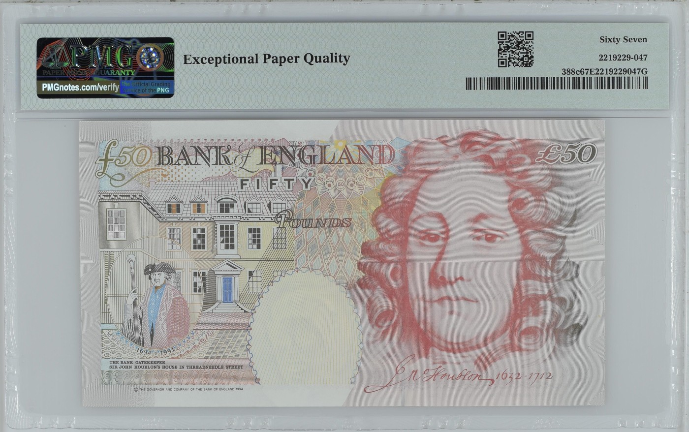 收藏联盟Quantum Auction 第298期拍卖  英国1994(ND2006)年50镑 PMG67 倒置号 英格兰银行首任总裁 约翰.霍布伦