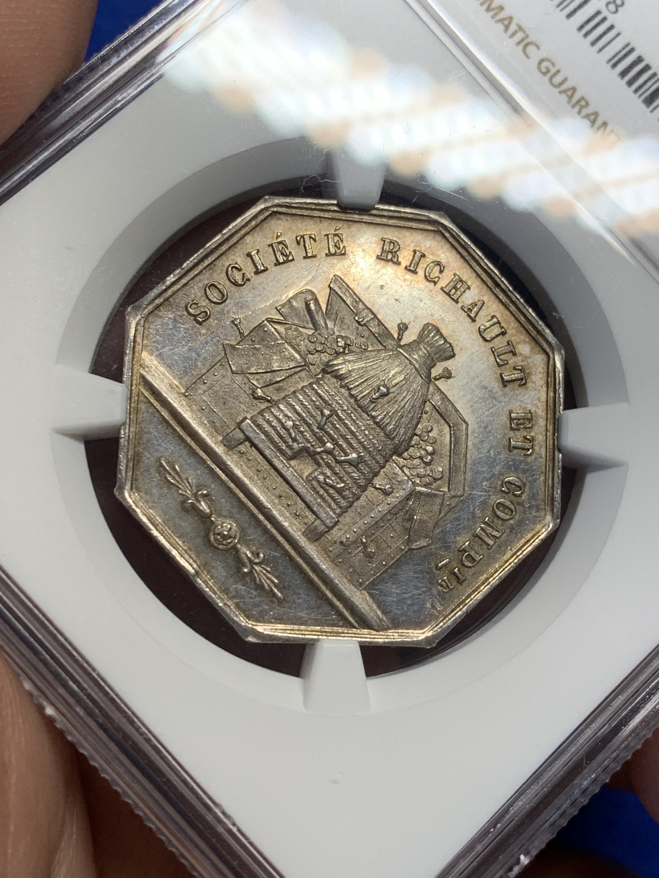 《竞宝斋》第208场-周日，周一 2场 (全场包邮) NGC MS63 法国1854利恩哈特储蓄八角银质代币