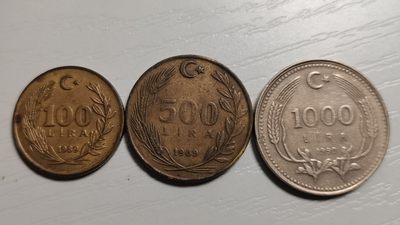 土耳其 1989-90年 硬币 三枚 - 土耳其 1989-90年 硬币 三枚