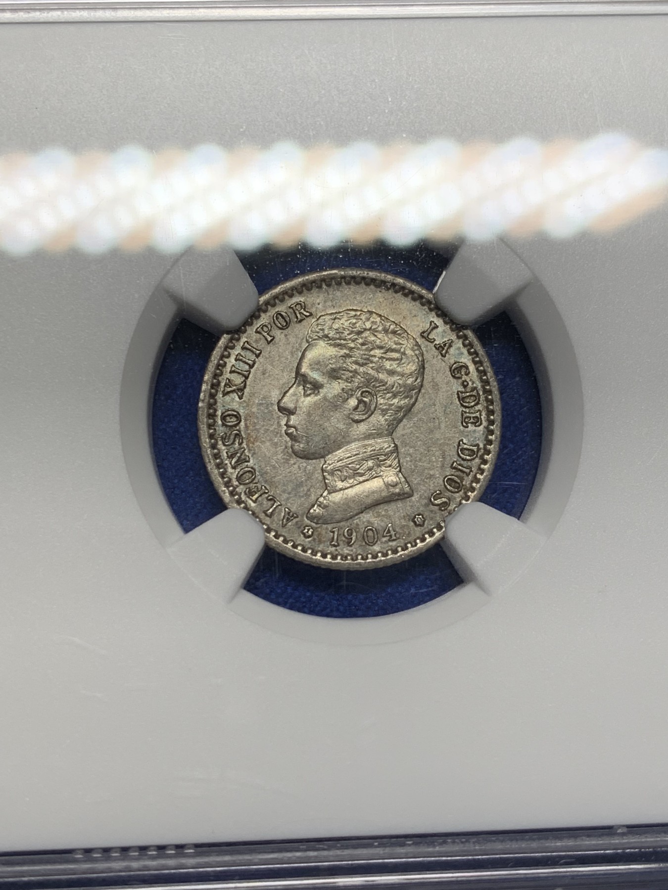 《竞宝斋》第208场-周日，周一 2场 (全场包邮) NGC-MS63 西班牙1904 阿方索十三世 50C 银币