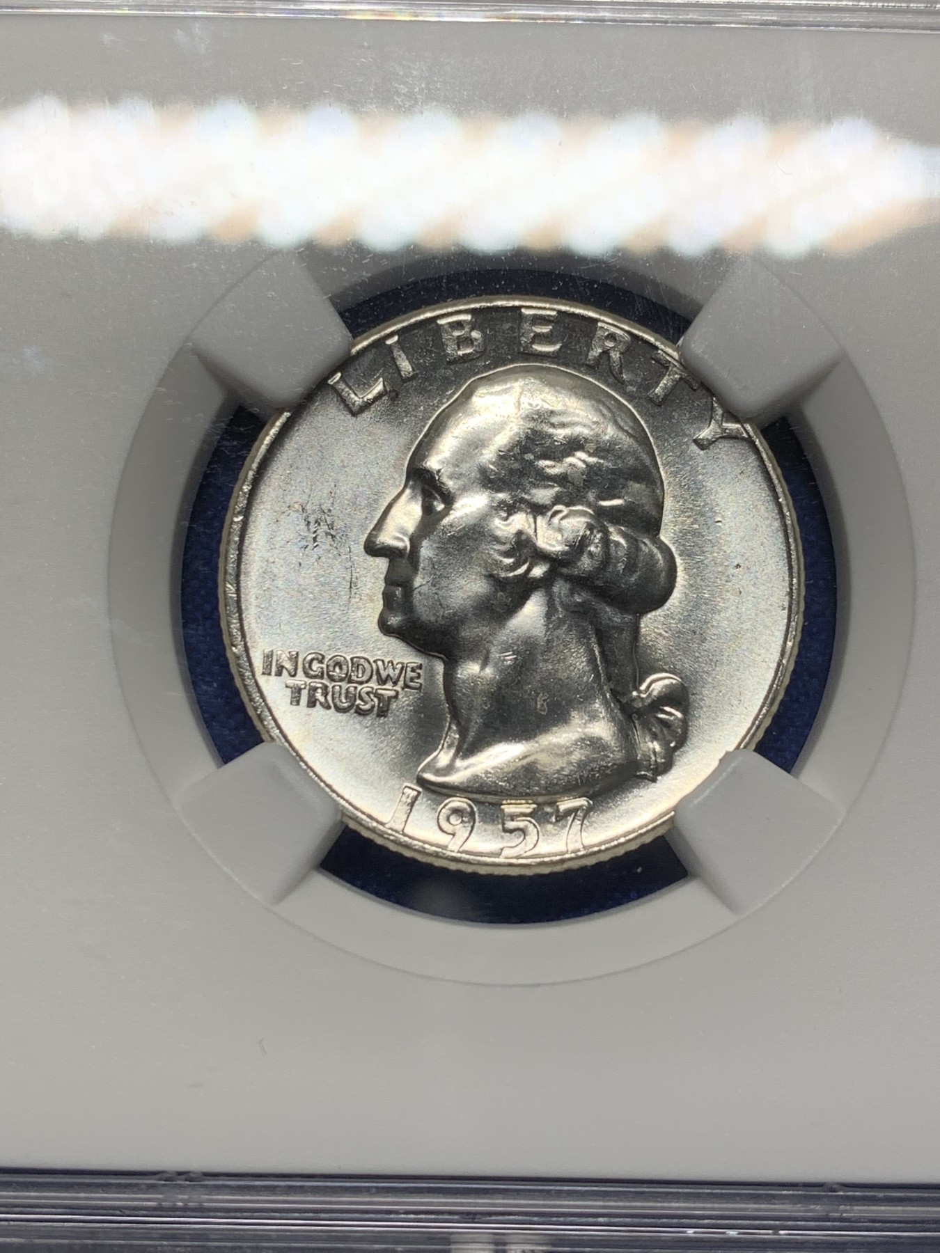 《竞宝斋》第208场-周日，周一 2场 (全场包邮) NGC-MS63  美国 1957年 25分银币 华盛顿头像  无瑕底板