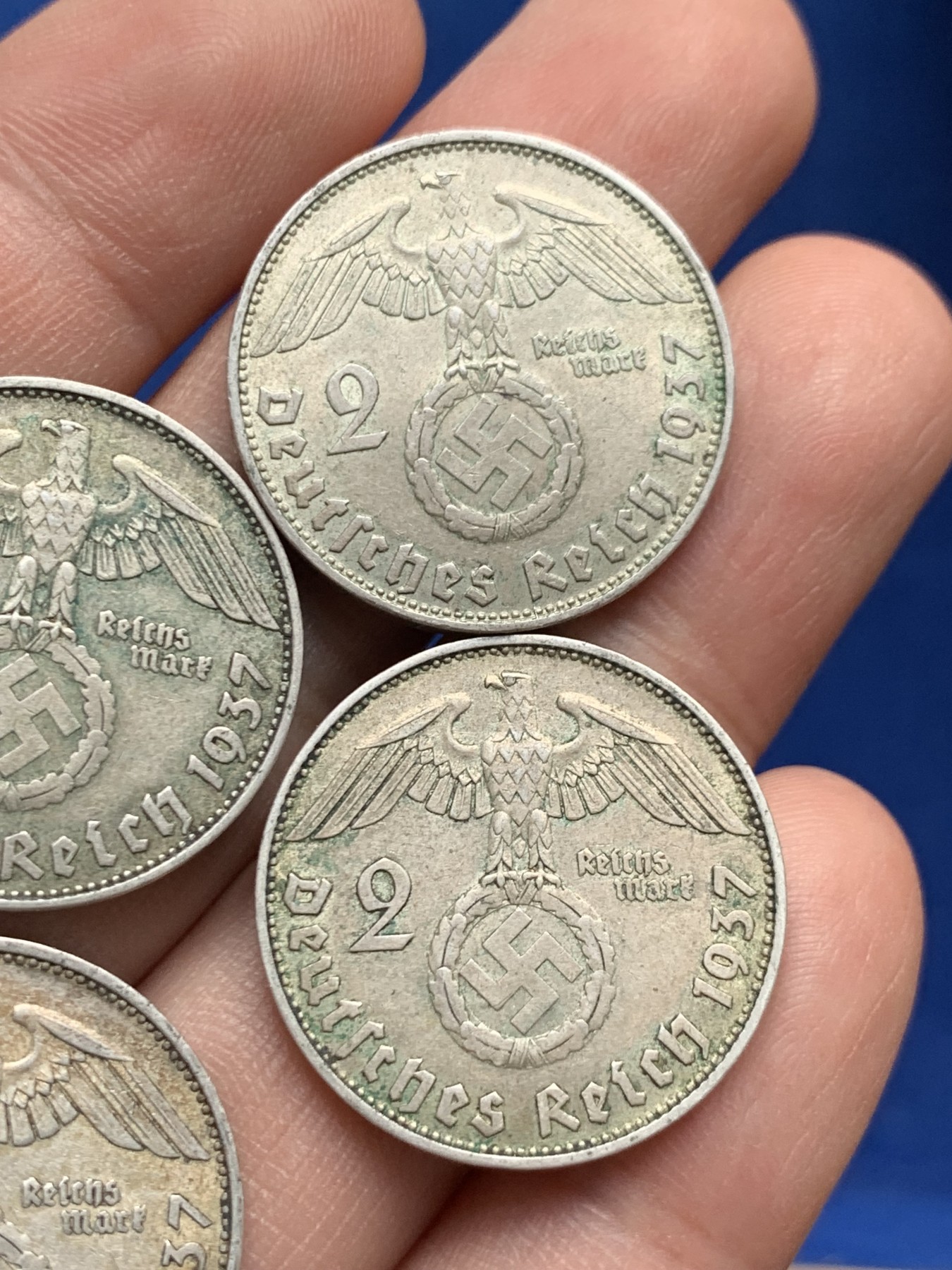 《竞宝斋》第208场-周日，周一 2场 (全场包邮) 4枚一组 德国1937年二战期间流通品相2马克银币