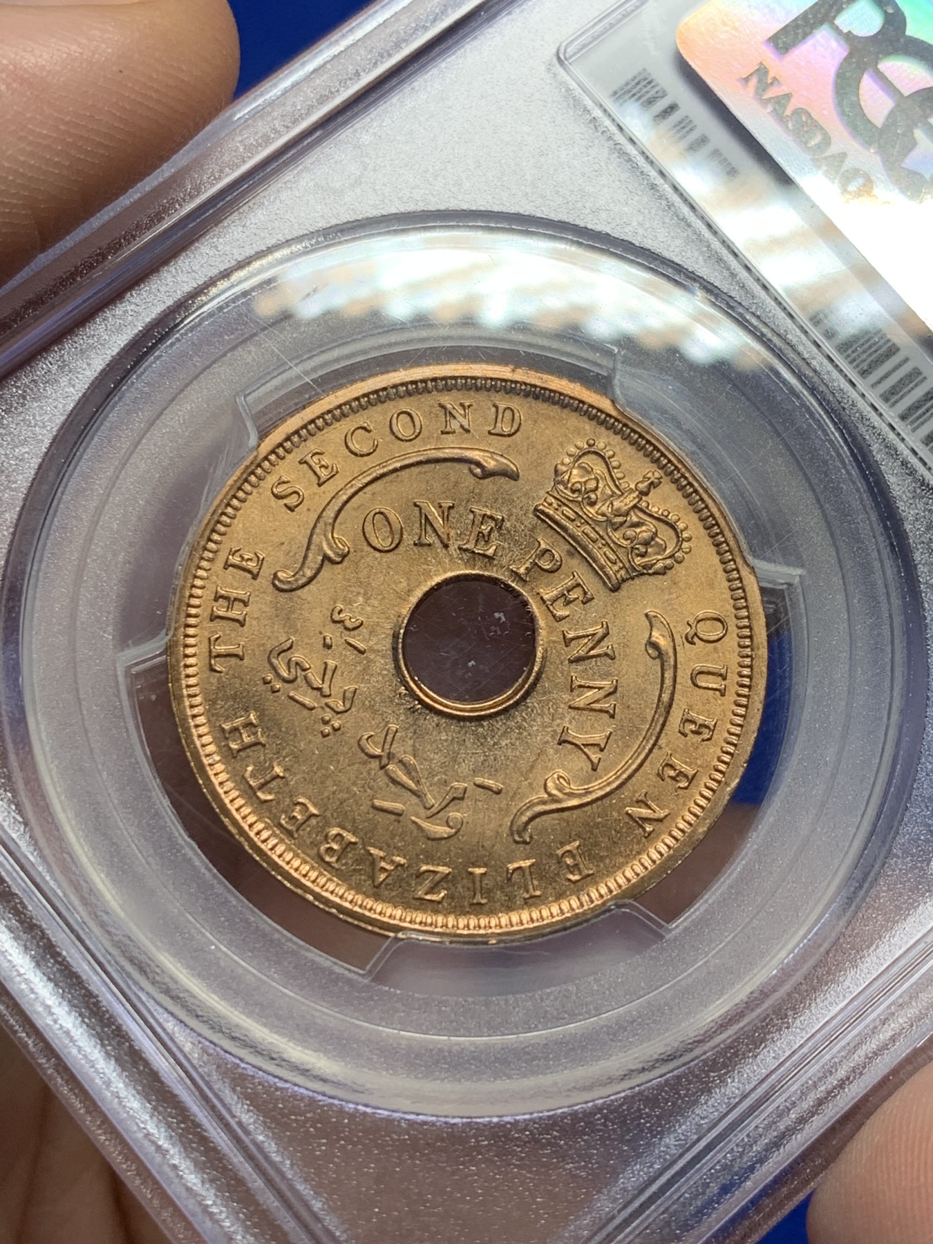 《竞宝斋》第208场-周日，周一 2场 (全场包邮) PCGS-MS64RB 英属西非 1956KN伊丽莎白二世1便士铜币  唯一冠军分！