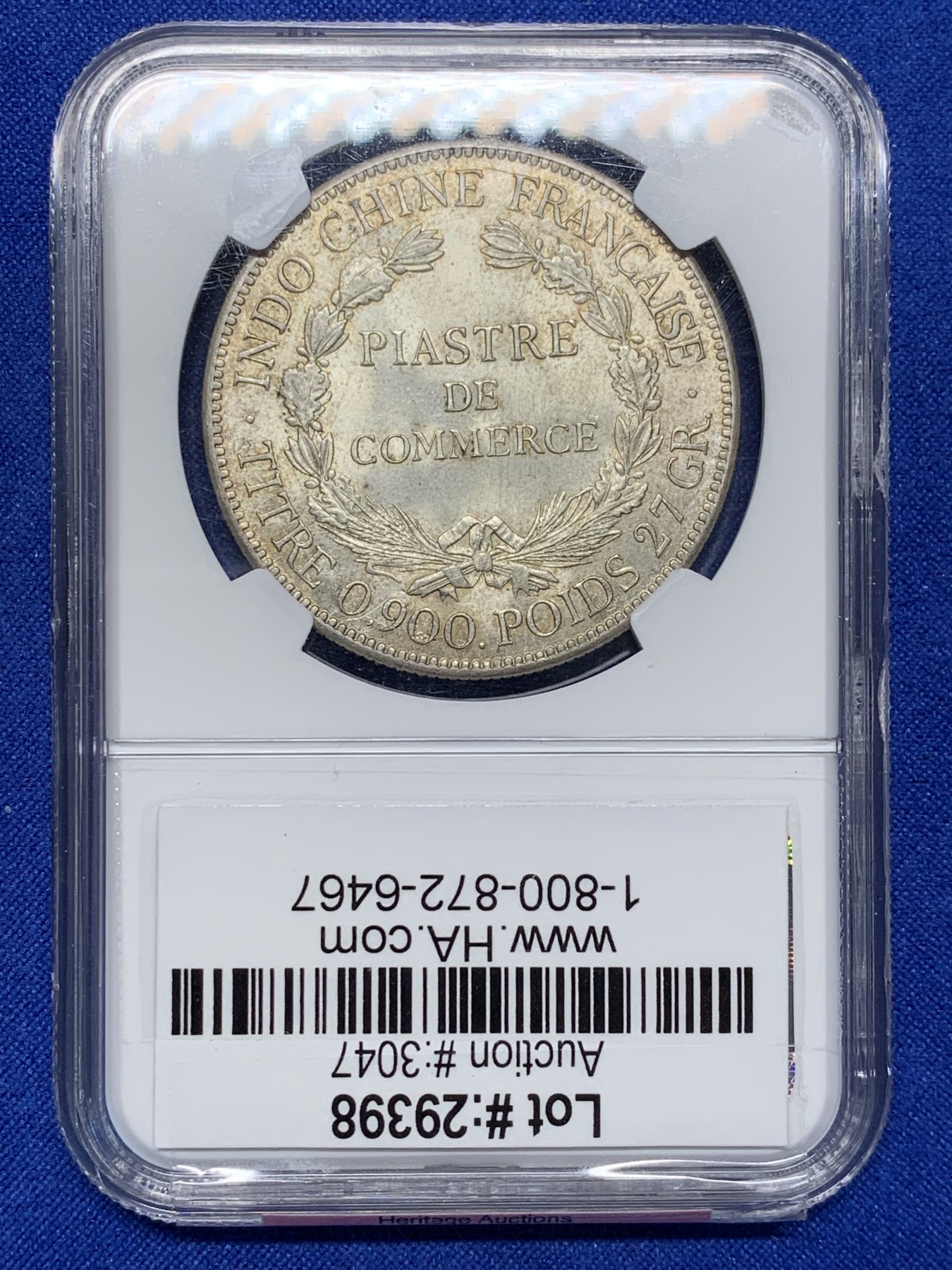 《竞宝斋》第208场-周日，周一 2场 (全场包邮) NGC MS65 法属印支1921年坐洋无字版（美国三藩厂版），车轮炫光，顶级冠军分！