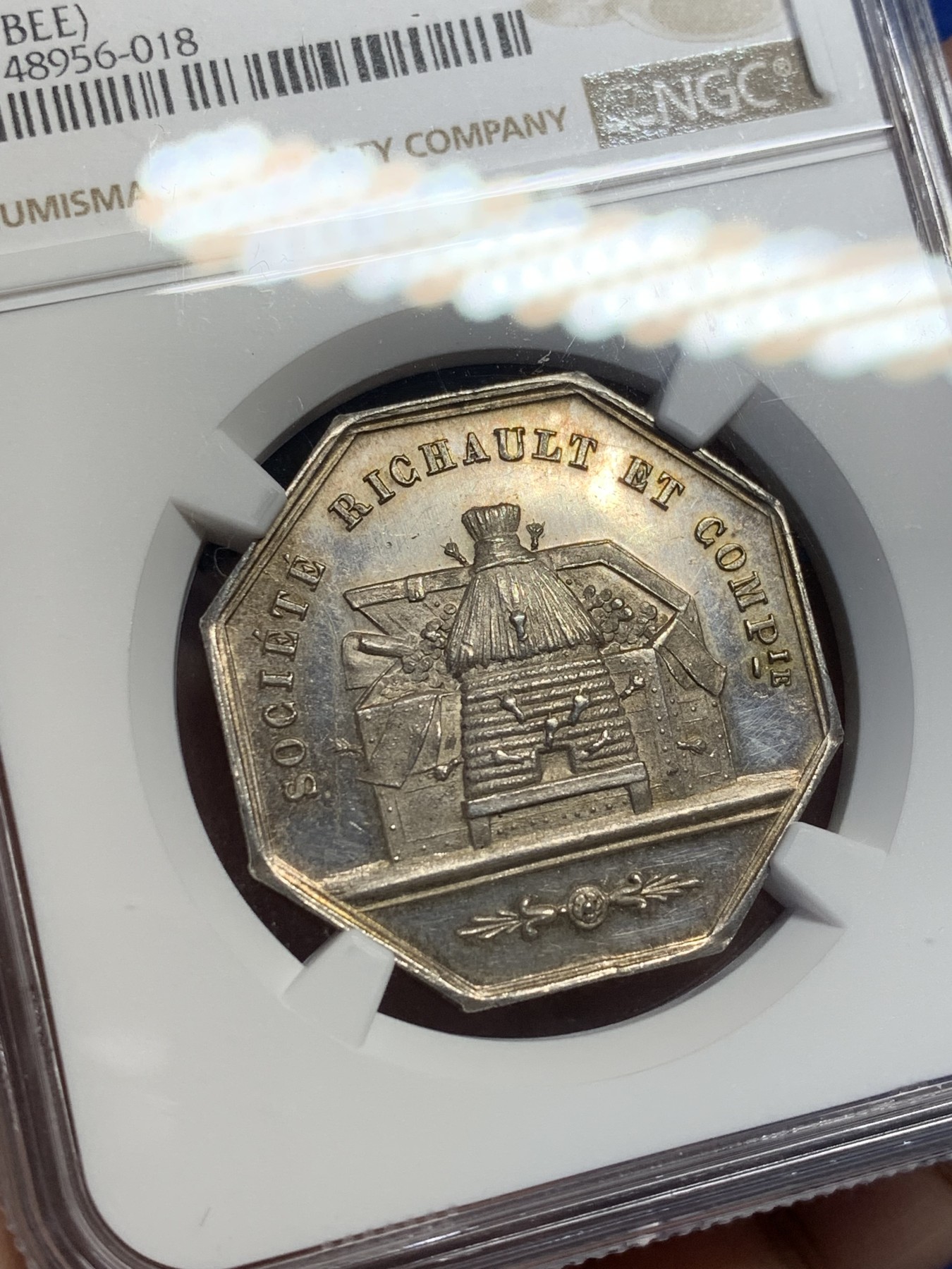 《竞宝斋》第208场-周日，周一 2场 (全场包邮) NGC MS63 法国1854利恩哈特储蓄八角银质代币