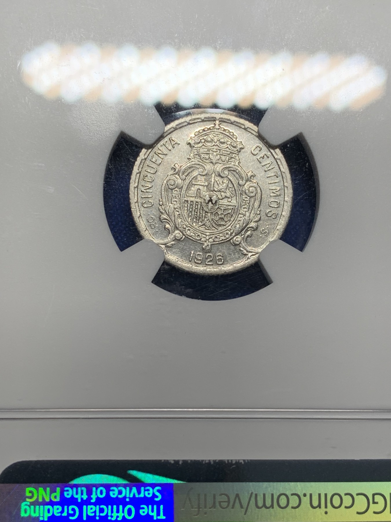 《竞宝斋》第208场-周日，周一 2场 (全场包邮) NGC MS61 西班牙 1926年 阿方索十三世 50分银币