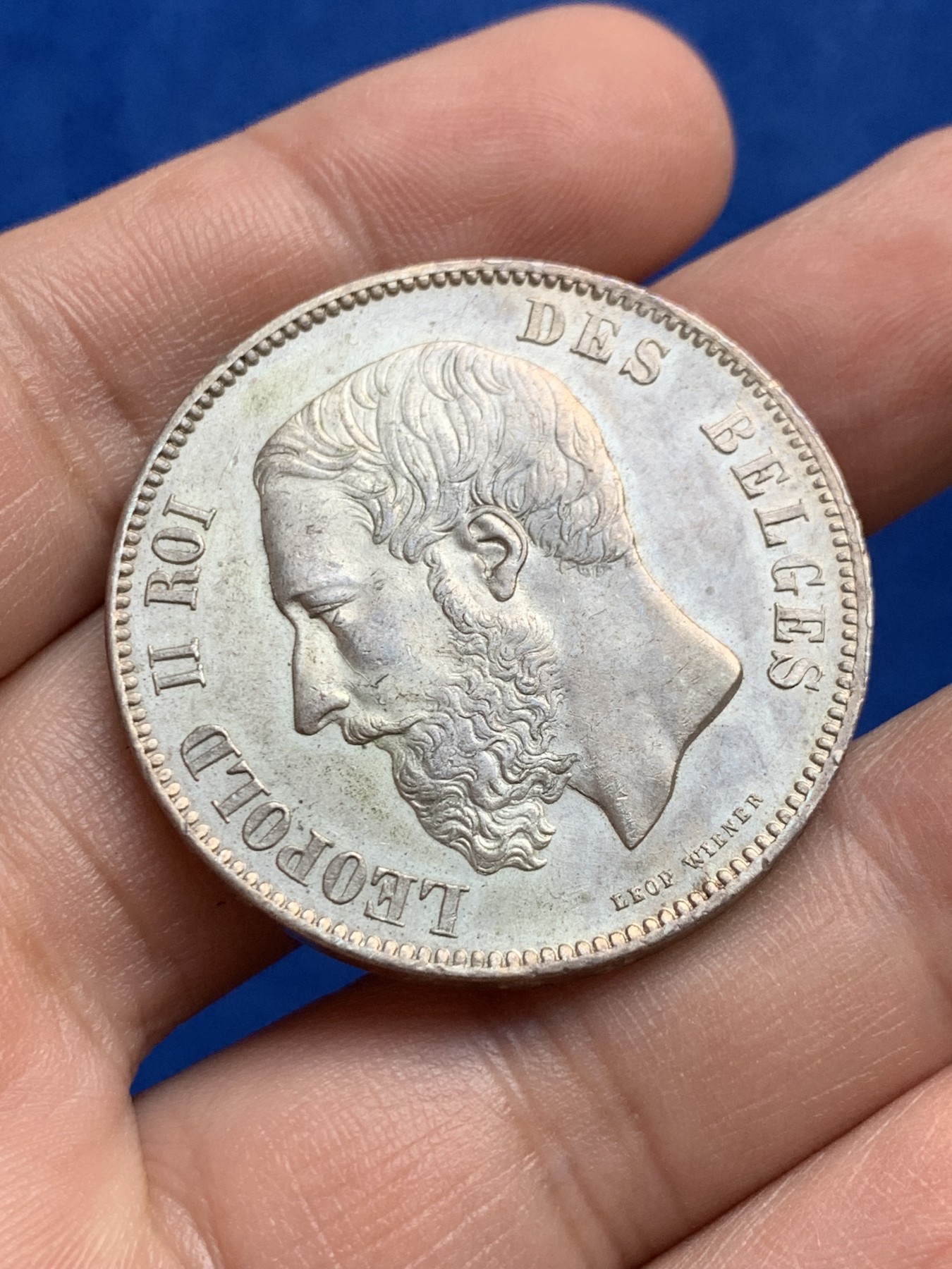 《竞宝斋》第208场-周日，周一 2场 (全场包邮) 比利时1870年 利奥波德二世大银币 品相不错 洗一洗可送评