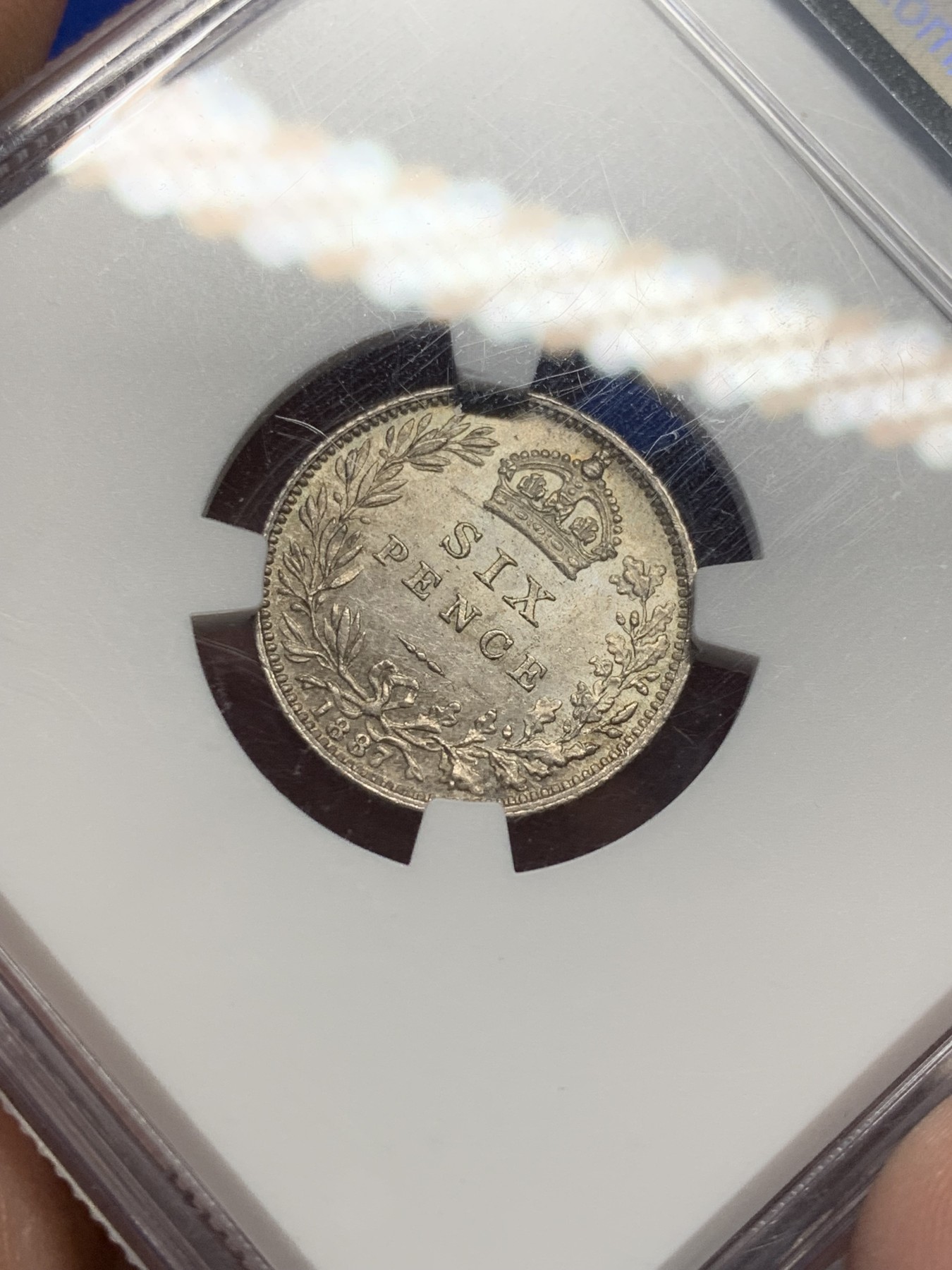 《竞宝斋》第208场-周日，周一 2场 (全场包邮) NGC  MS63  英国1887维多利亚女王头像数字6便士银币