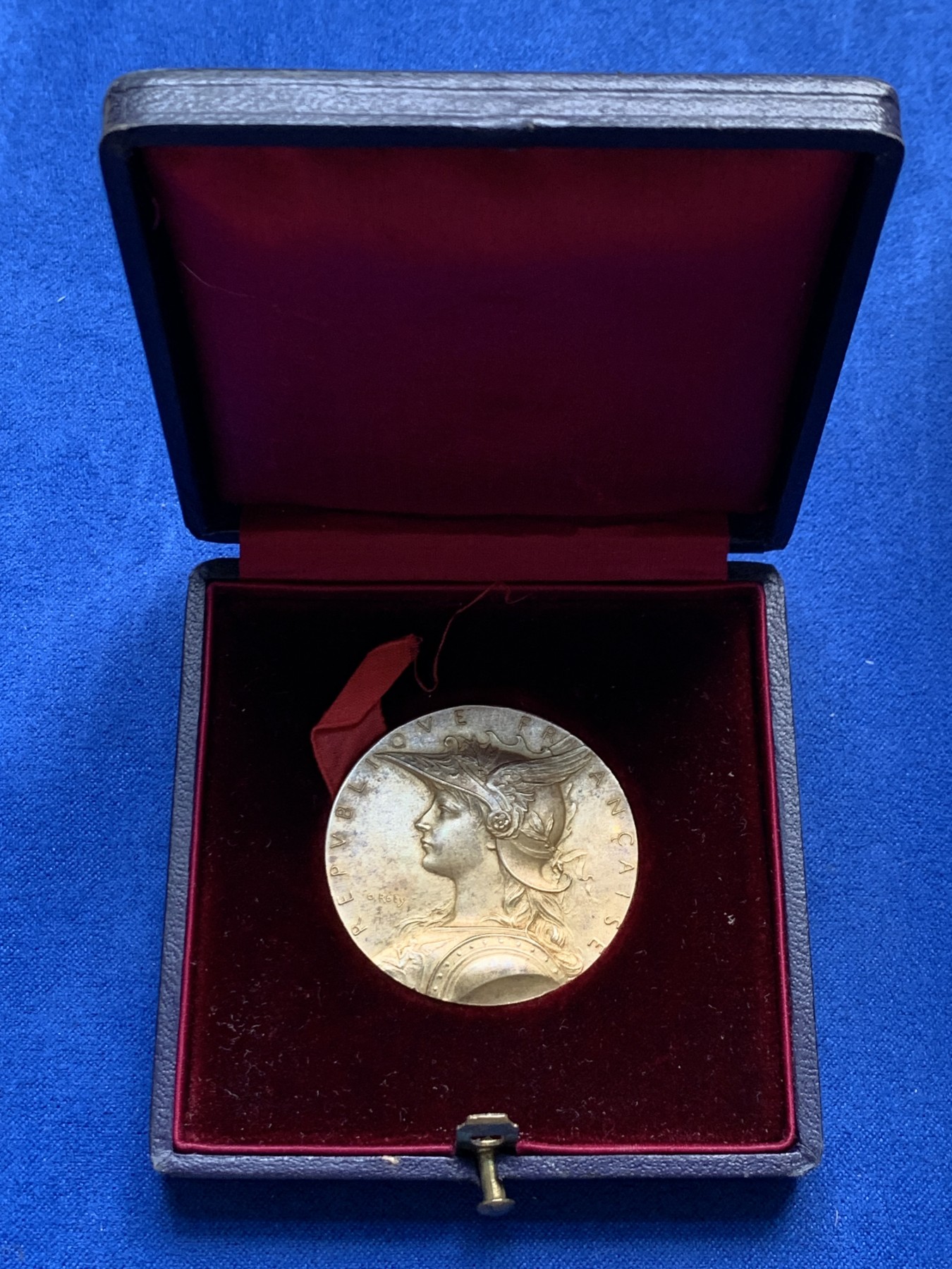 《竞宝斋》第208场-周日，周一 2场 (全场包邮) 法国大师罗蒂作品 戎装玛丽安娜原盒镀金银章，丰饶角边铭，36mm，20g